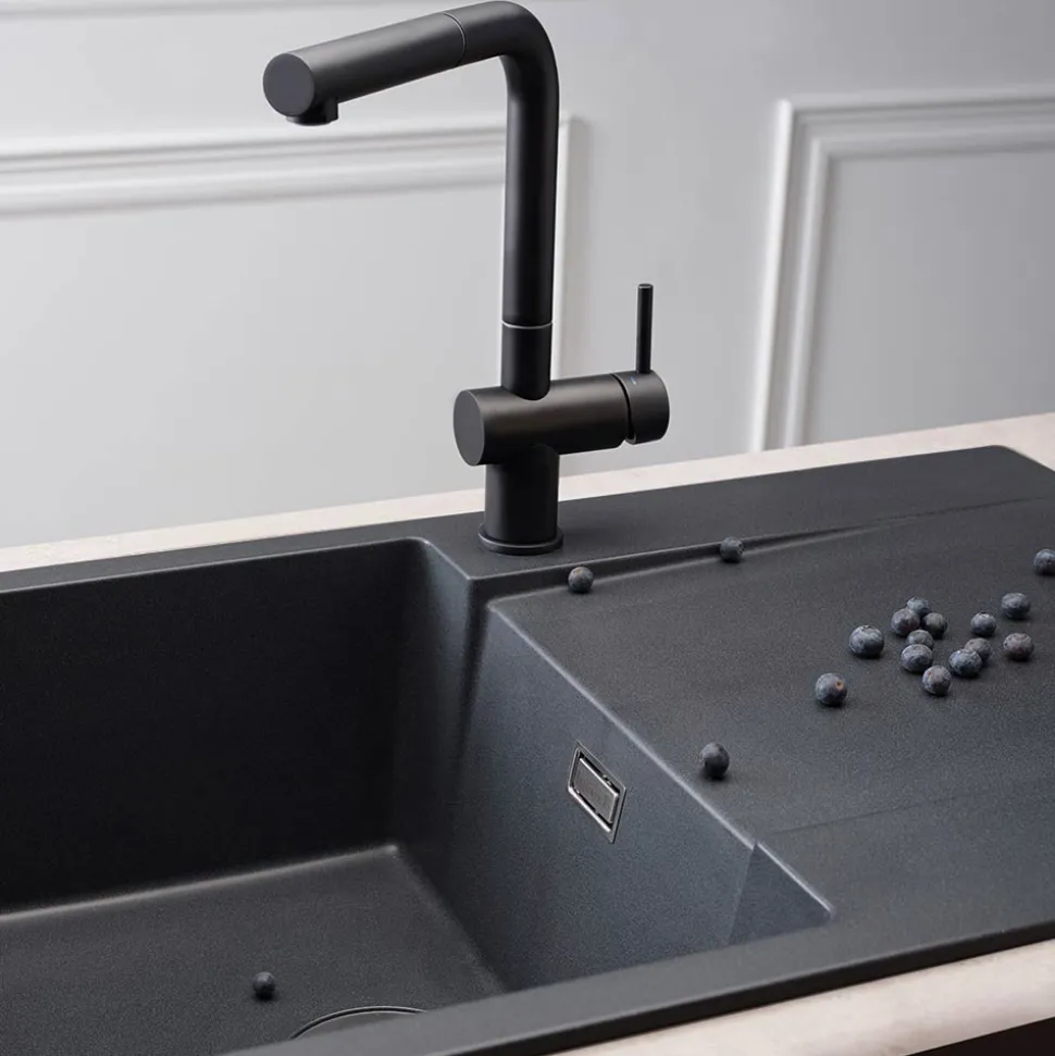 Reginox Amsterdam Compact Single Bowl Granite Composite Kitchen sink & Waste Kit with Reversible Drainer - 860 x 500mm