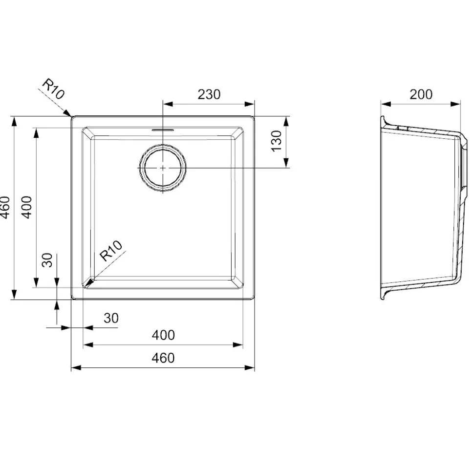 Reginox Amsterdam 40 Single Bowl Granite Composite Inset / Undermount Kitchen Sink & Waste Kit - 460 x 460mm