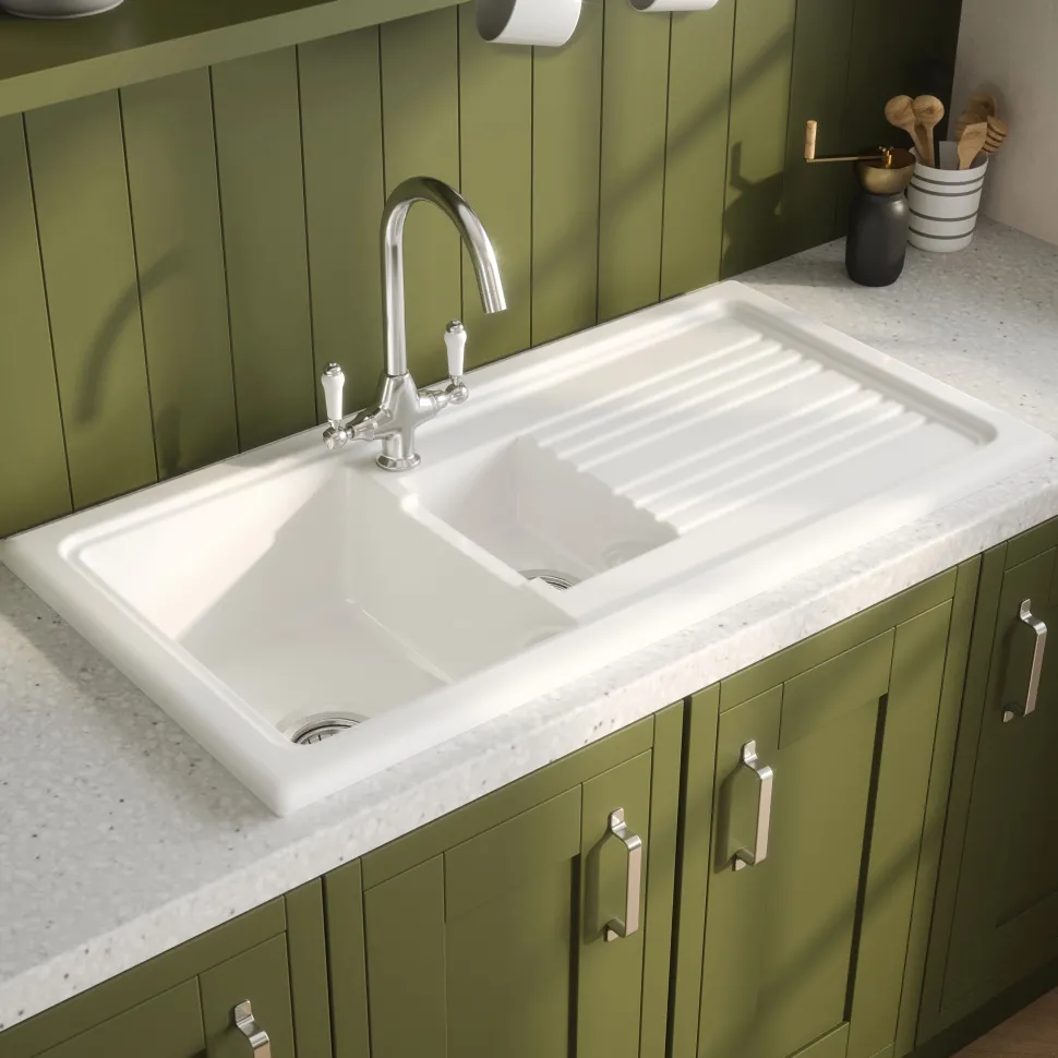 Reginox 1.5 Bowl Ceramic Kitchen Sink & Waste Kit with Reversible Drainer - 1010 x 525mm