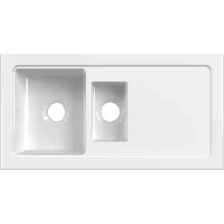 Reginox Contemporary 1.5 Bowl White Ceramic Kitchen Sink & Waste Kit with Reversible Drainer - 1000 x 500mm