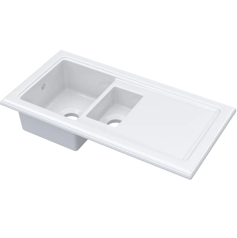 Reginox Contemporary 1.5 Bowl White Ceramic Kitchen Sink & Waste Kit with Reversible Drainer - 1000 x 500mm