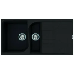 Reginox Ego Black Spek Granite 1.5 Bowl Kitchen Sink & Vellamo Caspian Dual Lever Mono Kitchen Mixer