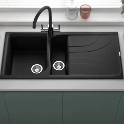 Reginox Ego 1.5 Bowl Black Spek Composite Kitchen Sink & Vellamo Revolve Monobloc Mixer Tap