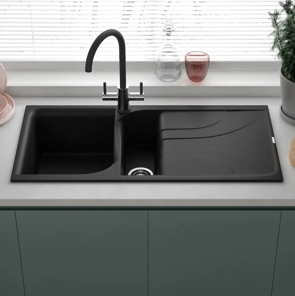 Reginox Ego 1.5 Bowl Black Spek Composite Kitchen Sink & Vellamo Revolve Monobloc Mixer Tap