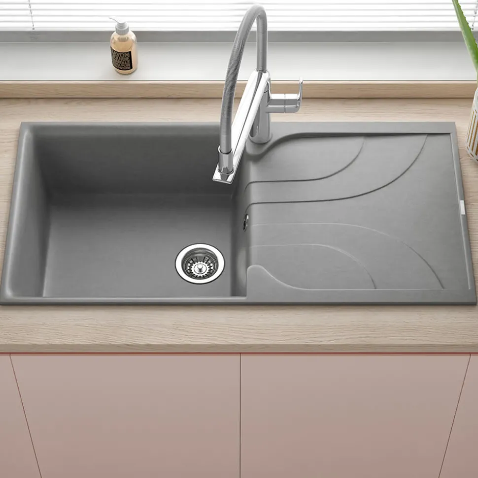 Reginox Ego Granite Composite Large Single Bowl Kitchen Sink with Reversible Drainer & Waste Kit - 1000 x 500mm
