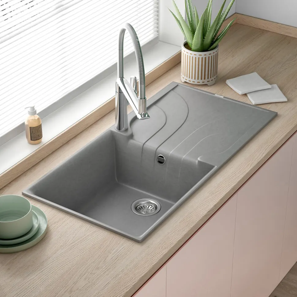 Reginox Ego Granite Composite Large Single Bowl Kitchen Sink with Reversible Drainer & Waste Kit - 1000 x 500mm