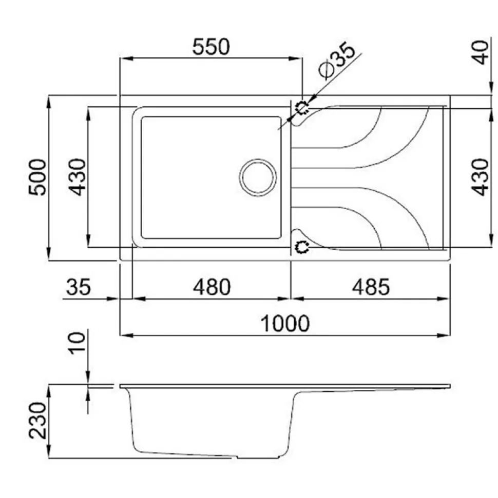 Reginox Ego Granite Composite Large Single Bowl Kitchen Sink with Reversible Drainer & Waste Kit - 1000 x 500mm