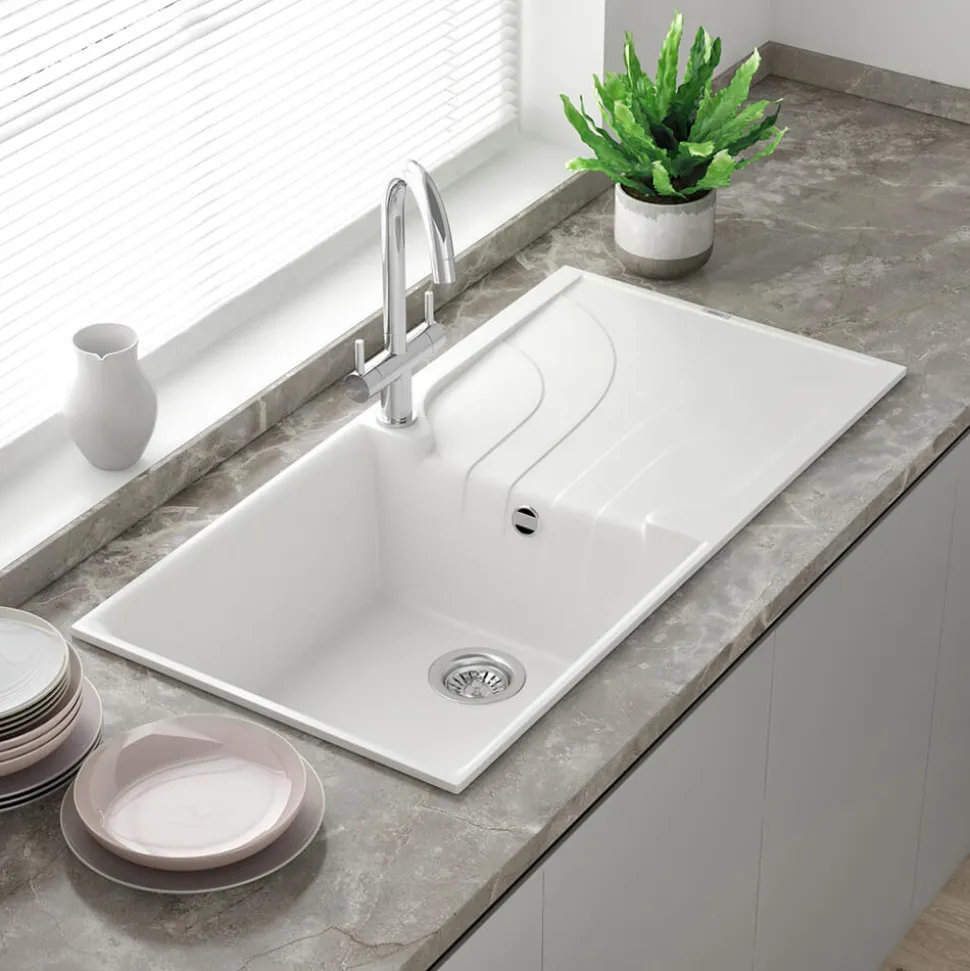Reginox Ego Granite Composite Large Single Bowl Kitchen Sink with Reversible Drainer & Waste Kit - 1000 x 500mm
