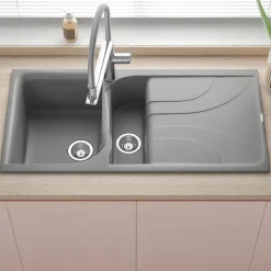 Reginox Ego Titanium Spek Granite Composite 1.5 Bowl Kitchen Sink & Vellamo Caspian Mono Mixer Tap