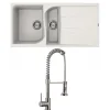 Reginox Ego White Granite Composite 1.5 Bowl Kitchen Sink & Vellamo FlexiSpray Kitchen Mixer