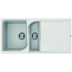 Reginox Ego White Granite Composite 1.5 Bowl Kitchen Sink & Vellamo FlexiSpray Kitchen Mixer
