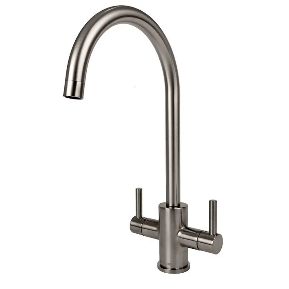 Reginox Genesis Twin Lever Kitchen Mixer Tap - Brushed Nickel