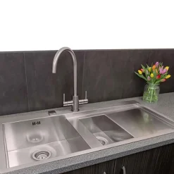 Reginox Genesis Twin Lever Kitchen Mixer Tap - Brushed Nickel