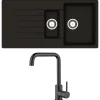 Reginox Harlem 1.5 Bowl Black Silvery Granite Composite Sink & Waste Kit and Vellamo Koro Black Mono Kitchen Mixer