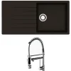 Reginox Harlem 1 Bowl Black Silvery Granite Composite Sink & Waste Kit and Vellamo Hanbury Pull Out Mono Kitchen Mixer