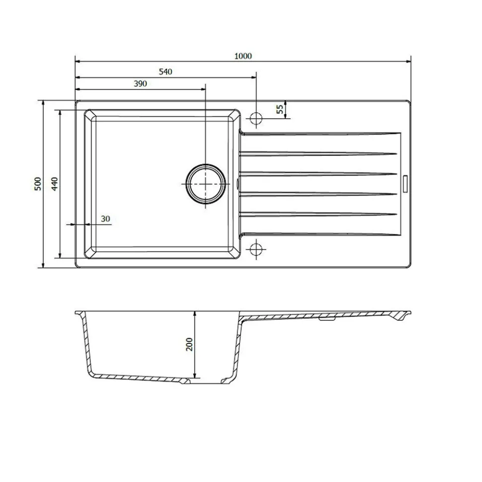 Reginox Harlem 1 Bowl Granite Composite Kitchen Sink & Waste Kit - 1000 x 500mm