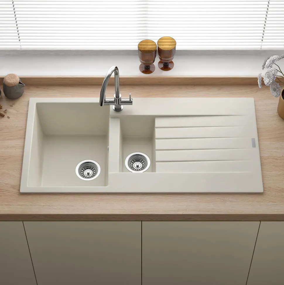 Reginox Harlem 1.5 Bowl Granite Composite Kitchen Sink & Waste Kit - 1000 x 500mm