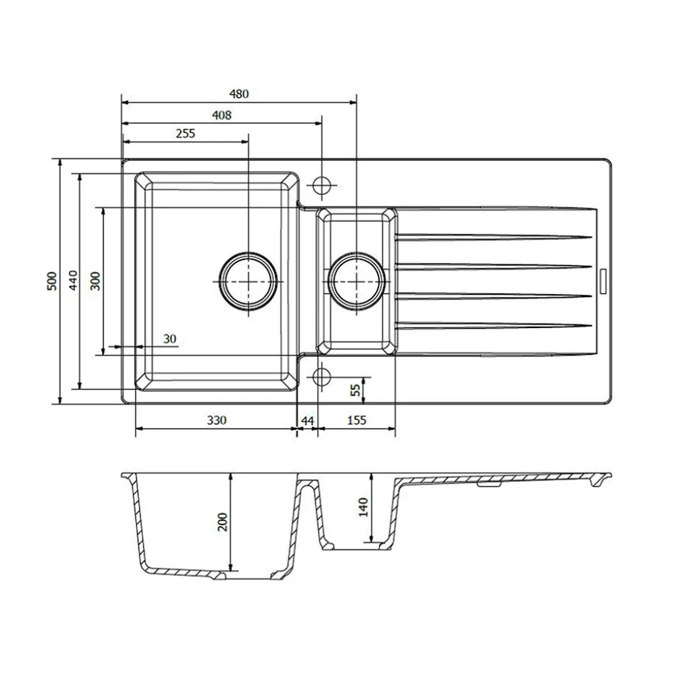 Reginox Harlem 1.5 Bowl Granite Composite Kitchen Sink & Waste Kit - 1000 x 500mm