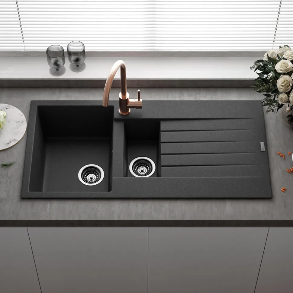 Reginox Harlem 1.5 Bowl Granite Composite Kitchen Sink & Waste Kit - 1000 x 500mm