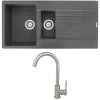 Reginox Harlem 1.5 Bowl Grey Silvery Granite Composite Sink & Waste Kit and Vellamo Revolve Stainless Steel Mono Kitchen Mixer