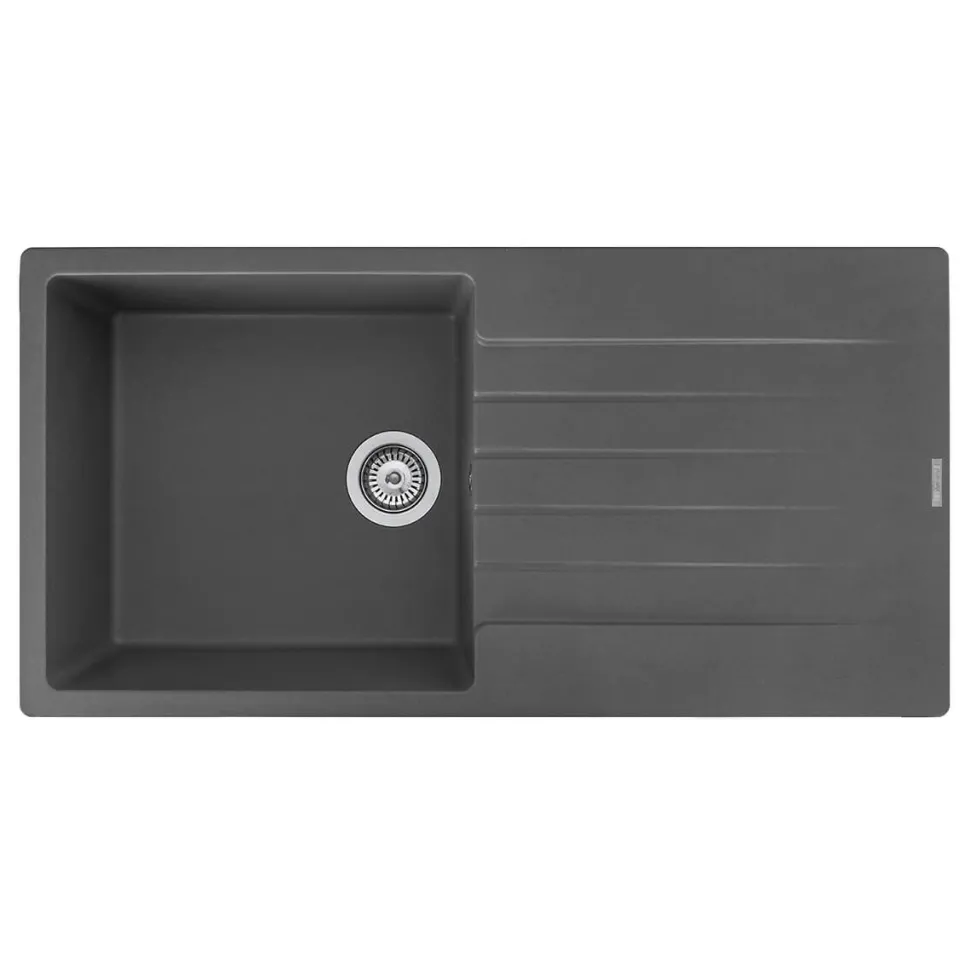 Reginox Harlem 1 Bowl Grey Silvery Granite Composite Sink & Waste Kit and Vellamo Hanbury Pull Out Mono Kitchen Mixer
