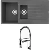 Reginox Harlem 1.5 Bowl Grey Silvery Granite Composite Sink & Waste Kit and Vellamo Hanbury Pull Out Mono Kitchen Mixer