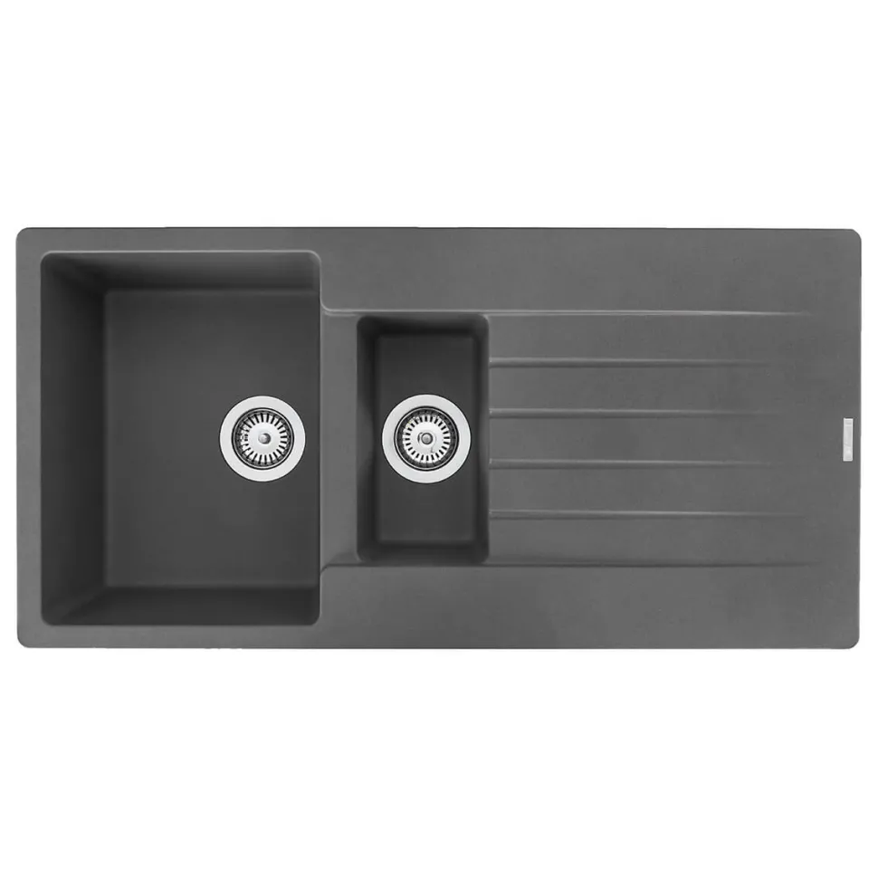 Reginox Harlem 1.5 Bowl Grey Silvery Granite Composite Sink & Waste Kit and Vellamo Hanbury Pull Out Mono Kitchen Mixer