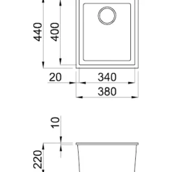 Reginox Quadra Compact Single Bowl Granite Composite Undermount Kitchen sink & Waste Kit - 380 x 440mm