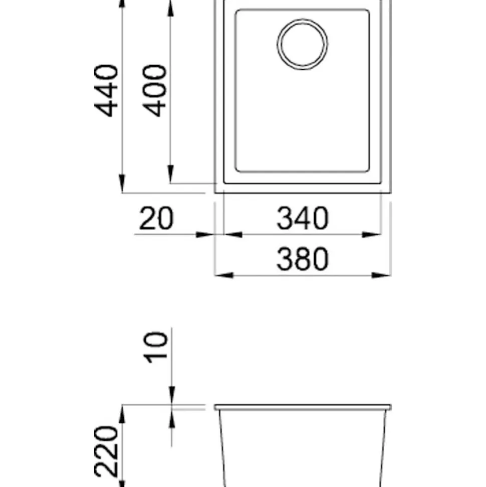 Reginox Quadra Compact Single Bowl Granite Composite Undermount Kitchen sink & Waste Kit - 380 x 440mm