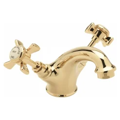 Sagittarius Churchman Gold Crosshead Basin Mixer with Clicker Waste