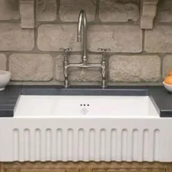 Shaws Bowland Fluted Front White Ceramic Belfast Kitchen Sink - 797 x 535mm