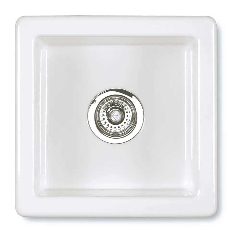 Shaws Classic Belthorn White Ceramic Single Bowl Undermount or Top Mount Kitchen Sink - 381 x 381mm