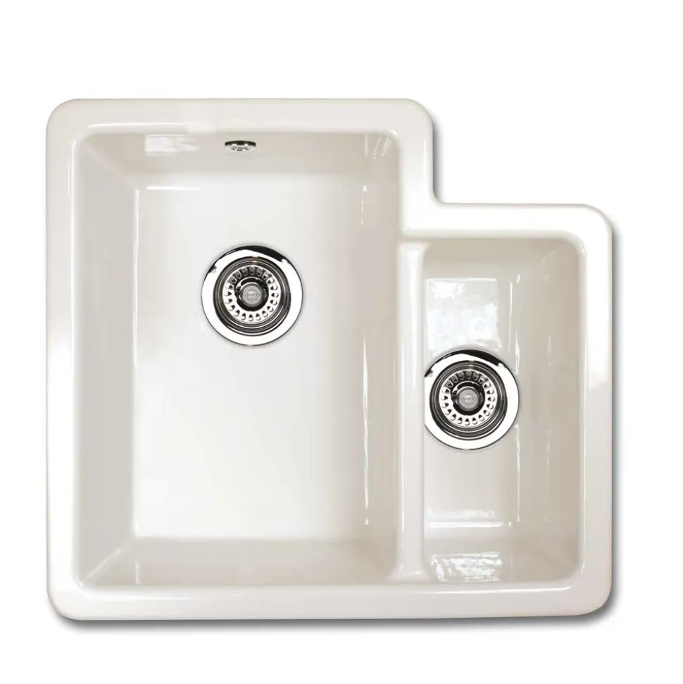 Shaws Classic Brindle White Ceramic 1.5 Bowl Undermount or Top Mount Kitchen Sink - 548 x 500mm