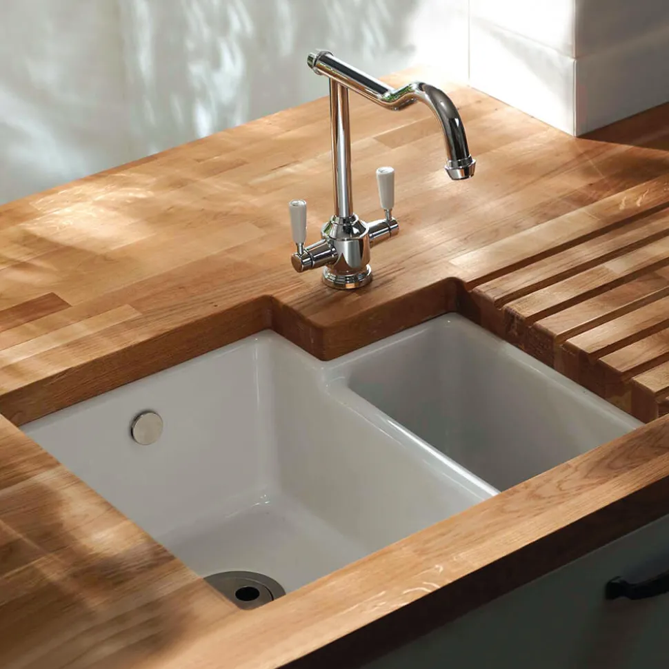 Shaws Classic Brindle White Ceramic 1.5 Bowl Undermount or Top Mount Kitchen Sink - 548 x 500mm