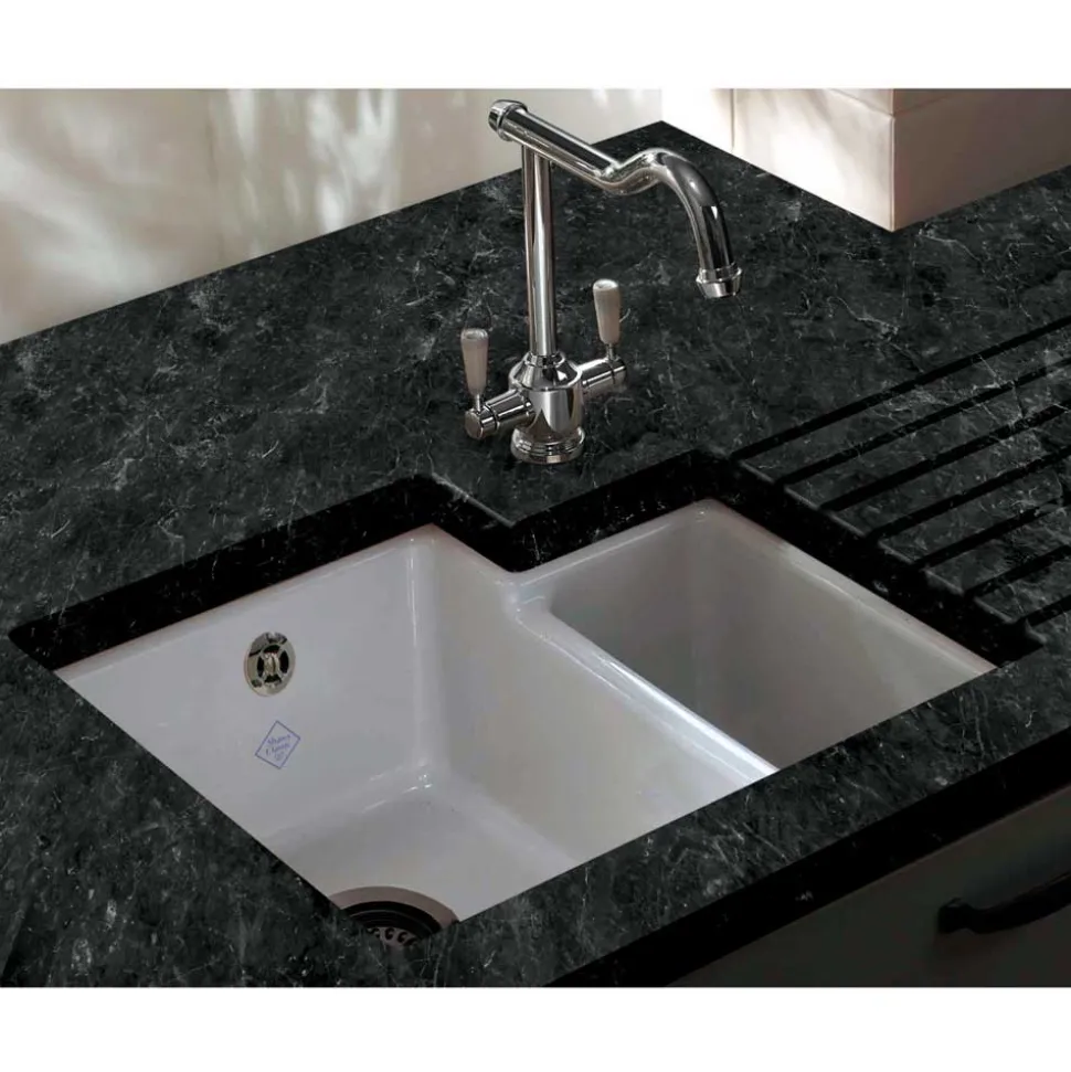 Shaws Classic Brindle White Ceramic 1.5 Bowl Undermount or Top Mount Kitchen Sink - 548 x 500mm