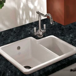 Shaws Classic Brindle White Ceramic 1.5 Bowl Undermount or Top Mount Kitchen Sink - 548 x 500mm