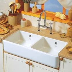 Shaws Contemporary Double Bowl Ceramic Belfast Sink - 995mm x 465mm
