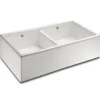 Shaws Contemporary Shaker Double Bowl White Ceramic Belfast Kitchen Sink - 895 x 465mm