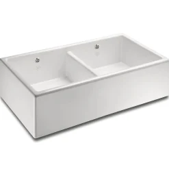 Shaws Contemporary Shaker Double Bowl White Ceramic Belfast Kitchen Sink - 895 x 465mm