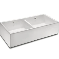 Shaws Contemporary Shaker White Ceramic Double Bowl Belfast Kitchen Sink - 995mm x 465mm