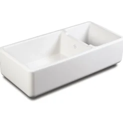 Shaws Original Edgworth Offset 1.5 Bowl White Ceramic Butler Kitchen Sink - 997 x 470mm