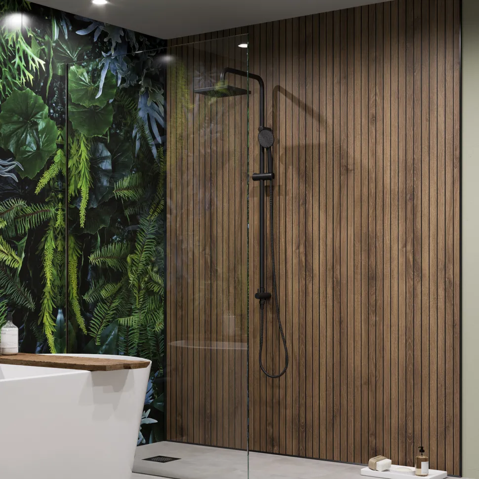 Showerwall Arcade Matt Walnut Laminate Ply Wood Proclick Bathroom Wall Panel - 2400 x 600mm