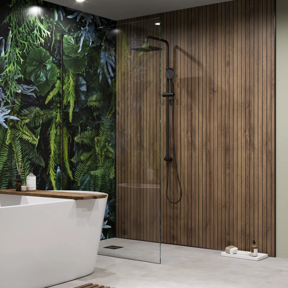 Showerwall Arcade Matt Walnut Laminate Ply Wood Proclick Bathroom Wall Panel - 2400 x 600mm
