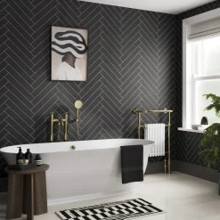 Showerwall Black Velvet Satin Herringbone Laminate Tile - 2400 x 600mm