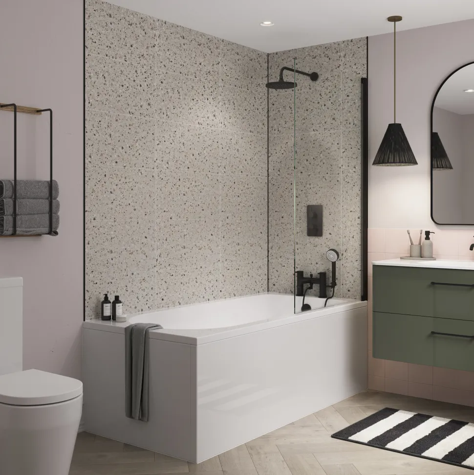 Showerwall Brushed Cloud Terazzo Laminate Tile - 2400 x 600mm
