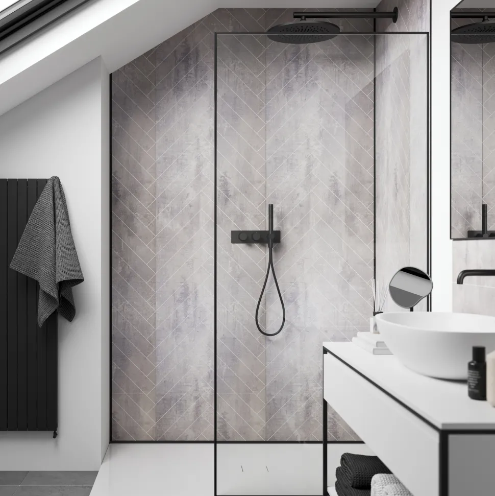 Showerwall Cement Herringbone Laminate Tile - 2400 x 600mm
