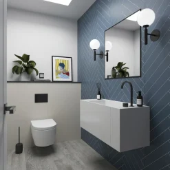 Showerwall Nordic Blue Herringbone Laminate Tile - 2400 x 600mm