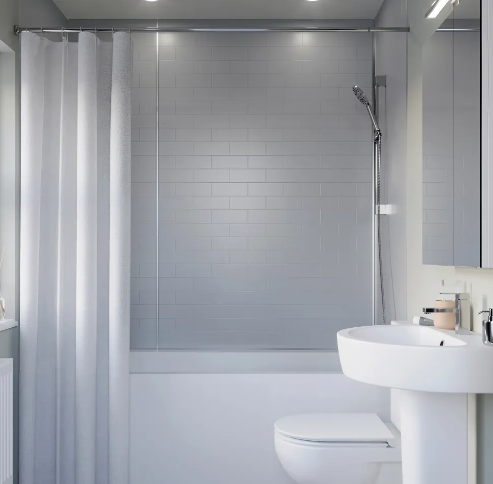 Showerwall Silver Grey 3mm Compact Tile Effect Bathroom Wall Panel - 1220 x 2440mm