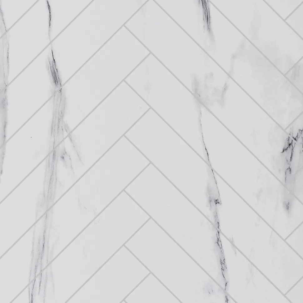 Showerwall White Marble Herringbone Laminate Tile - 2400 x 600mm