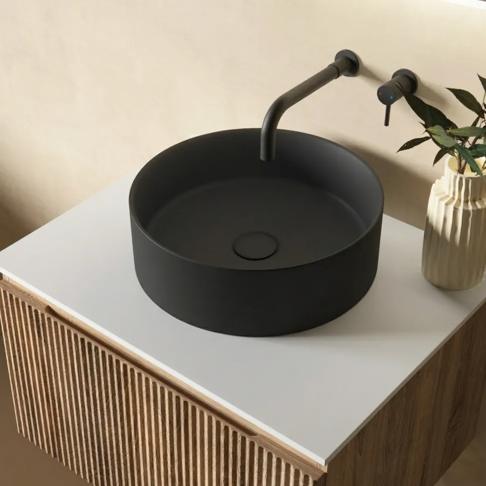 Sophia Matt Black Round Countertop Basin - 355mm